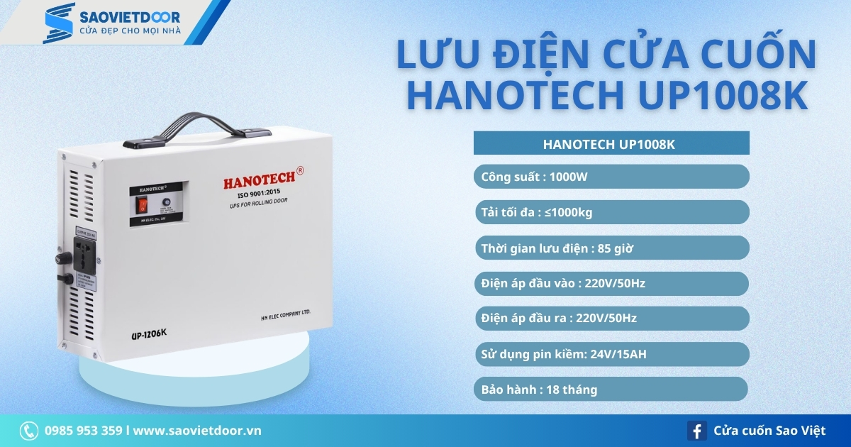 Lưu Điện Cửa Cuốn Hanotech UP1008K