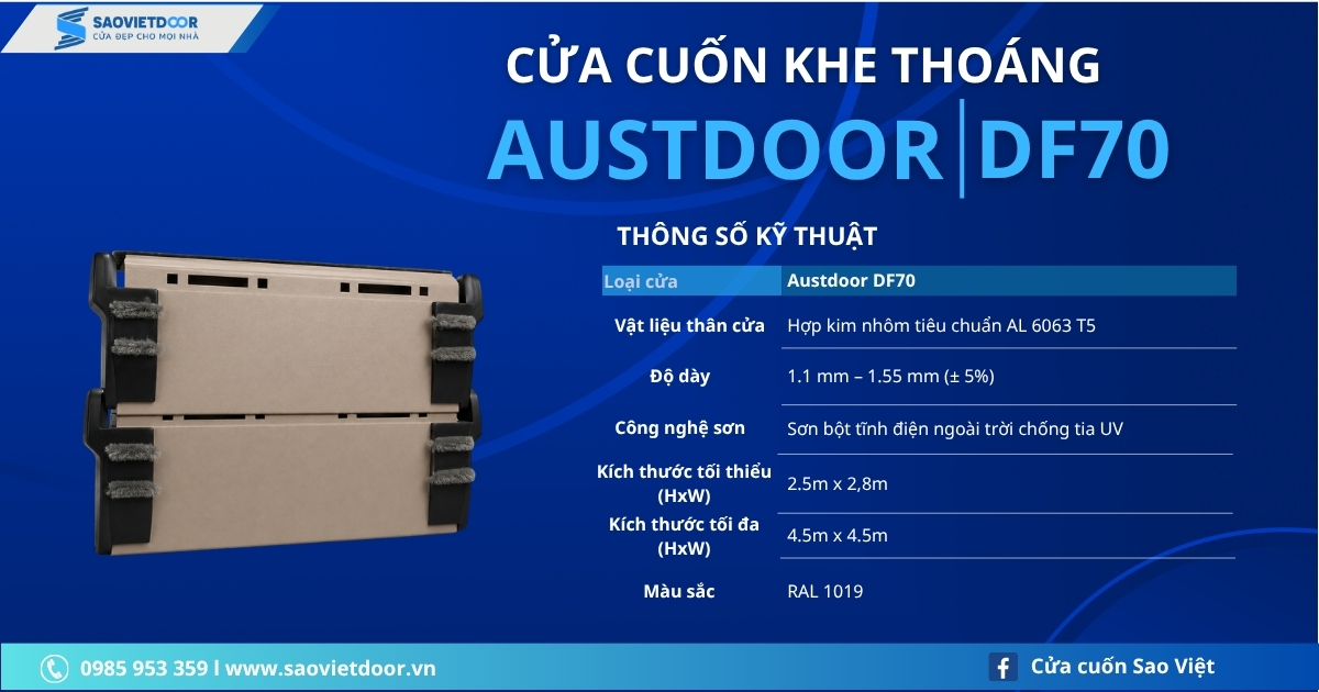 Thông Số Kỹ Thuật Cửa Cuốn Austdoor DF70