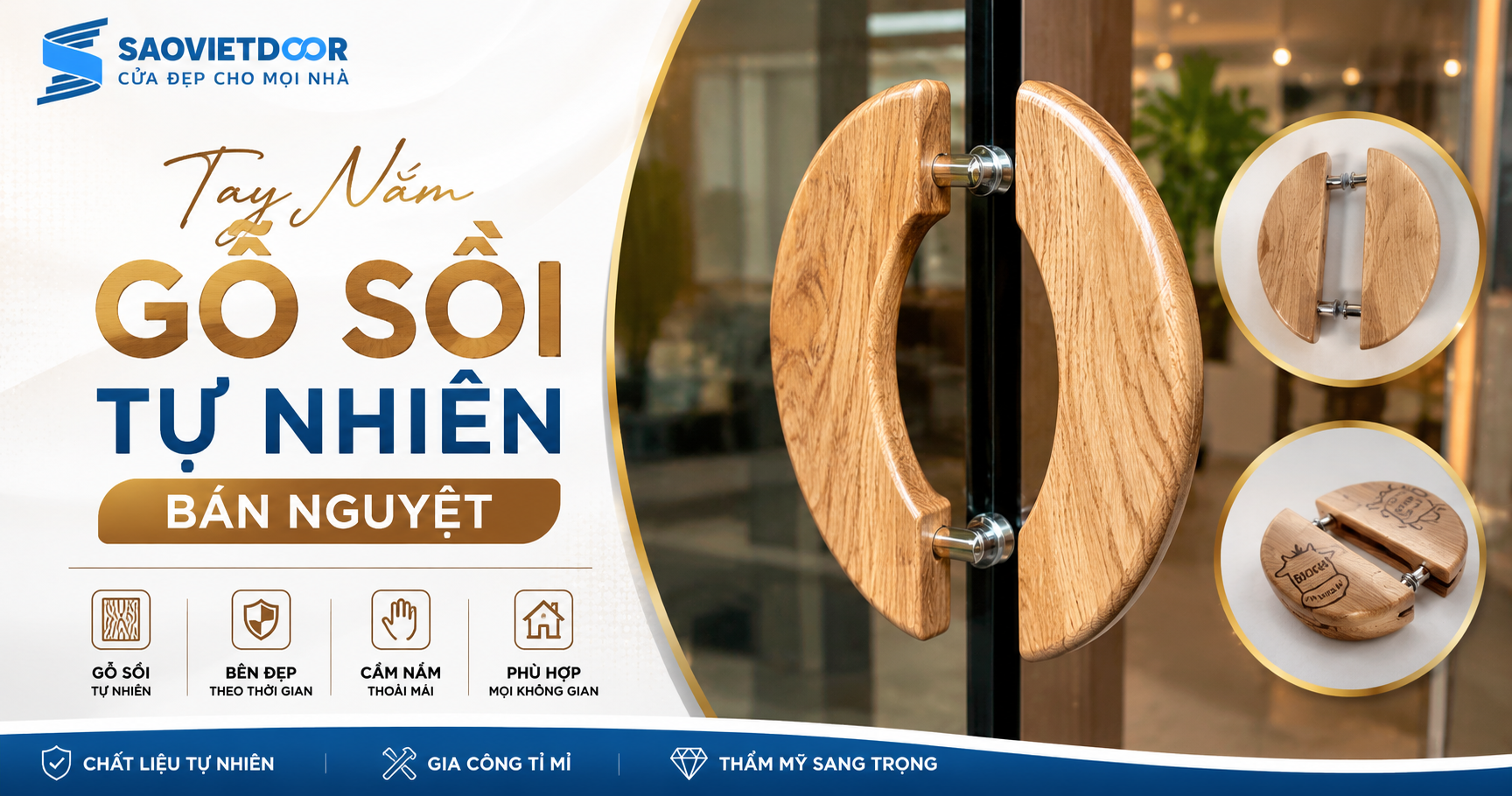 Tay Nắm Gỗ Sồi Tự Nhiên Bán Nguyệt