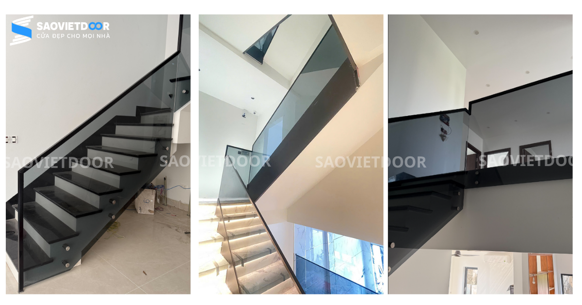 Công Trình Nhà Ở Tại Khoái Châu Với Cửa Nhôm Kính, Cửa Composite Và Cầu Thang Kính 10 Cau thang kinh 1