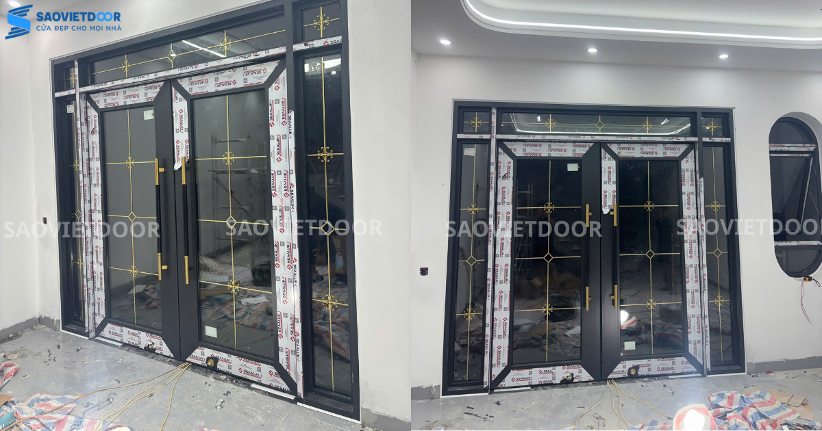 Cửa chính nhôm thủy lực tại công trình anh Hậu ở Phú Thọ.