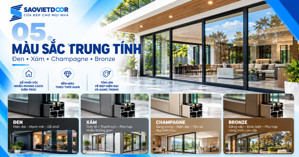 Xu hướng cửa nhôm kính 2026: Người xây nhà đang quan tâm điều gì? 17 Màu sắc cửa chuyển về nhóm trung tính
