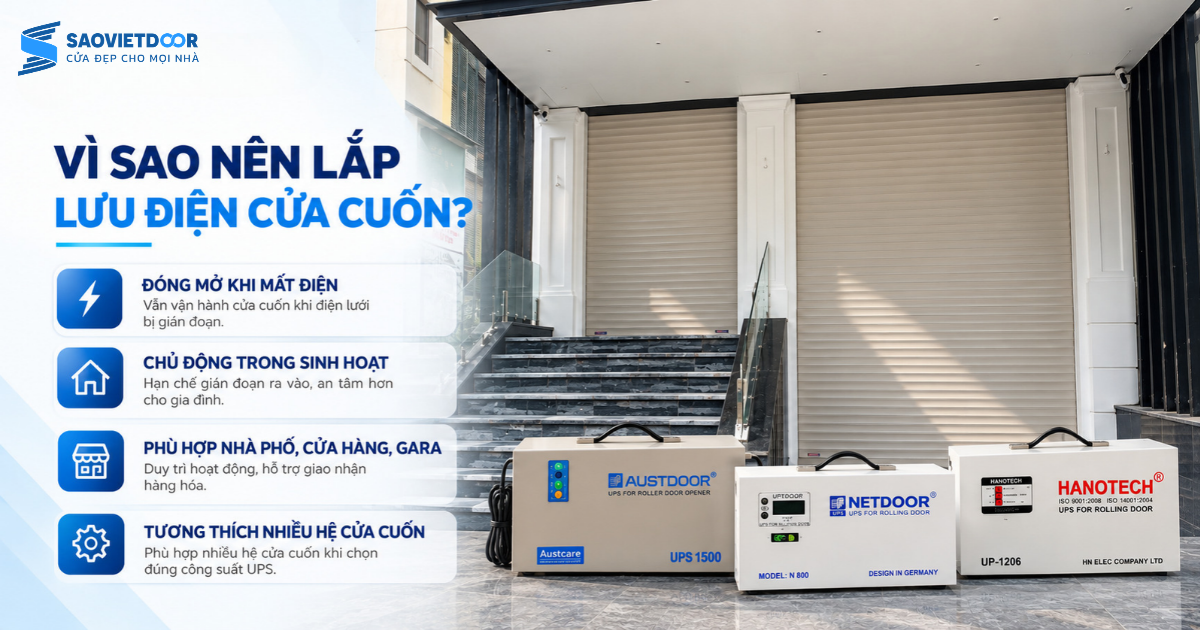 Vì sao nên lắp lưu điện cửa cuốn